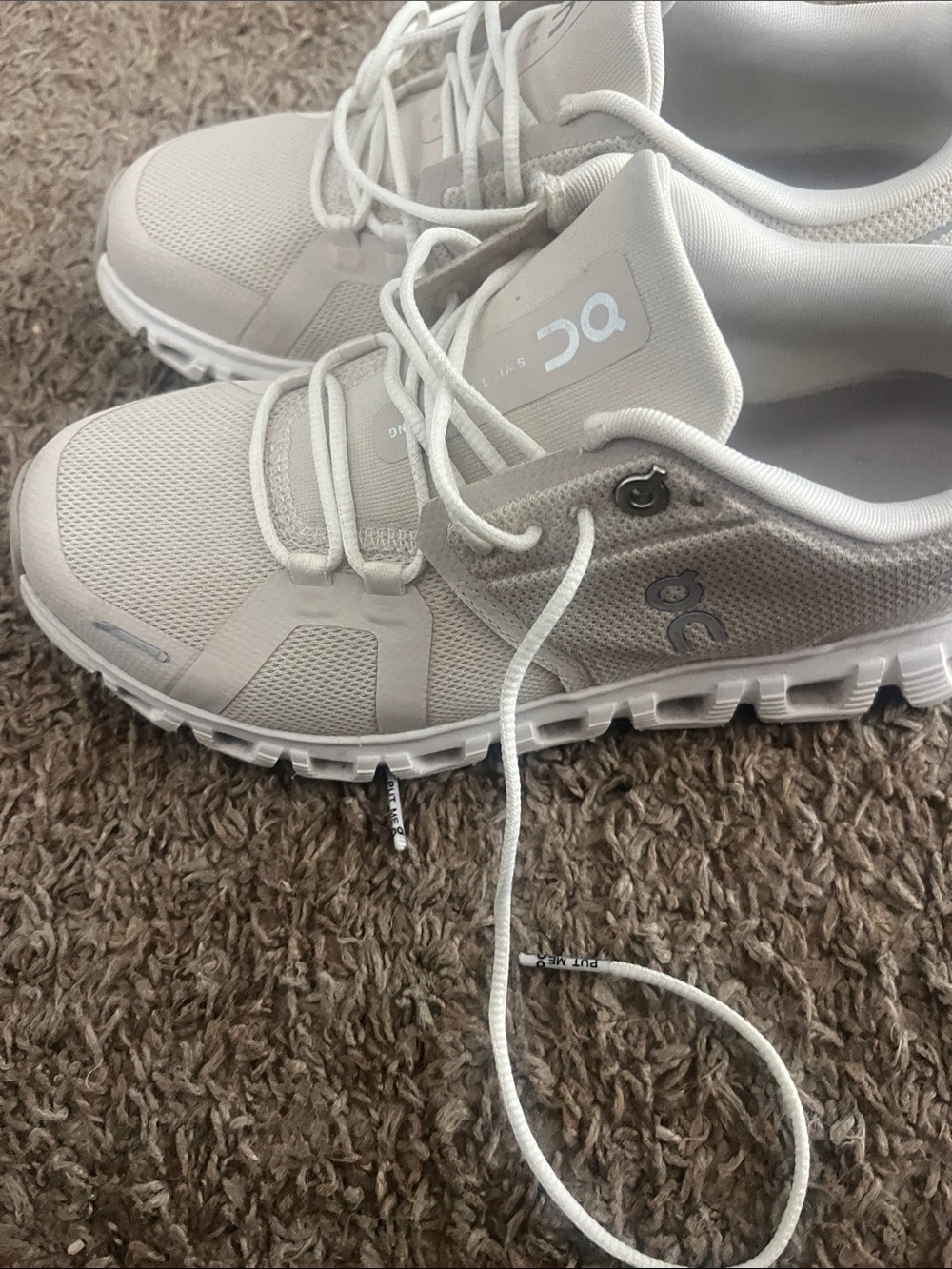 On cloud beige womens  White Athletic Lace-Up Running Shoes - Picture 2 of 5